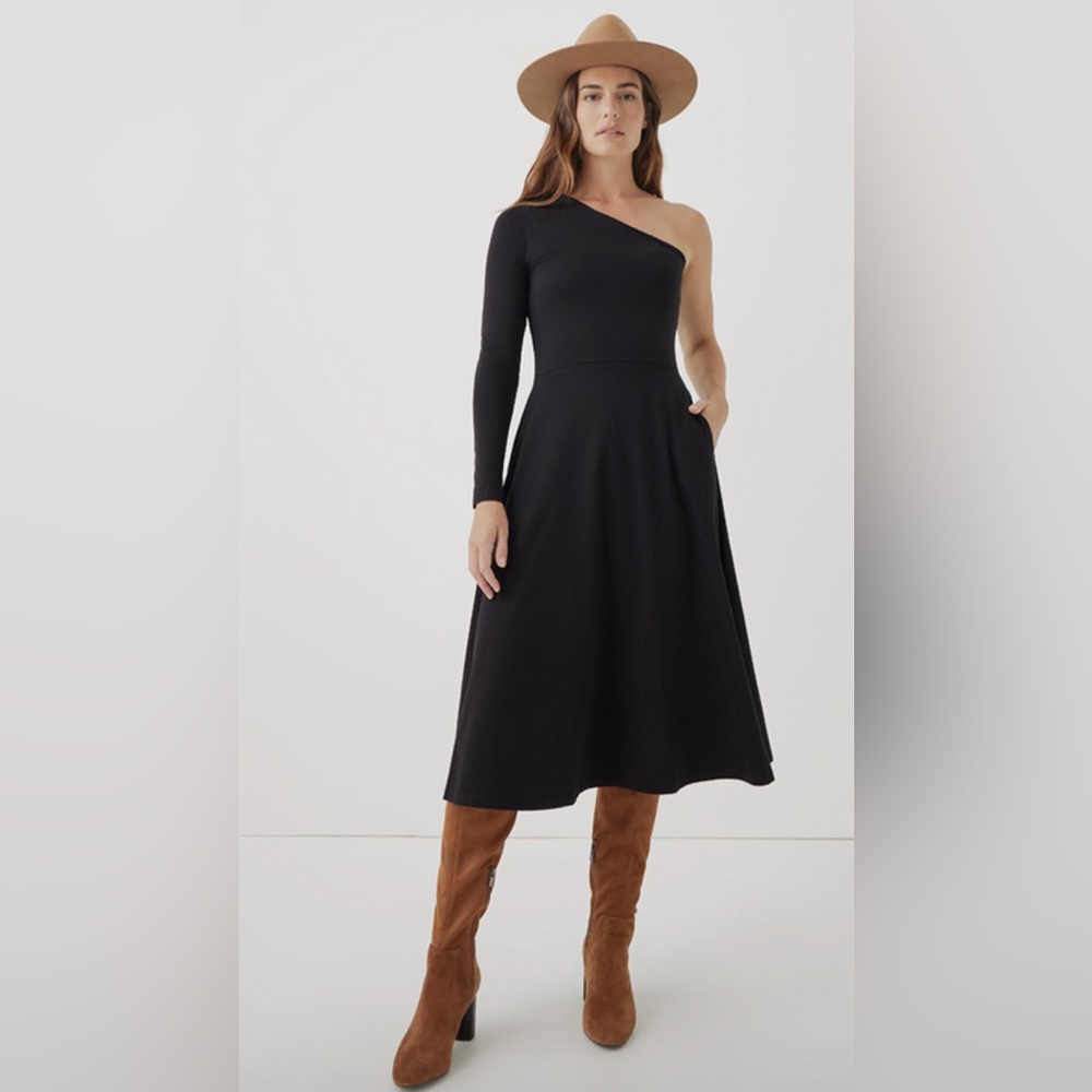 PACT Fit & Flare One-Shoulder Midi Dress size small